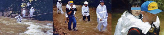 平成1７年６月：大宜味村のター滝で遭難した家族の救出活動